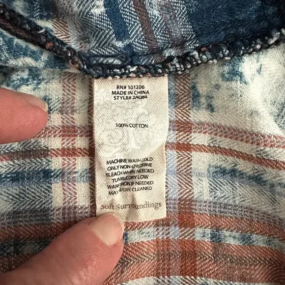 Soft Surroundings 100% Cotton Plaid Long Tunic Top with Pockets Blue & Orange XL - Picture 10 of 13